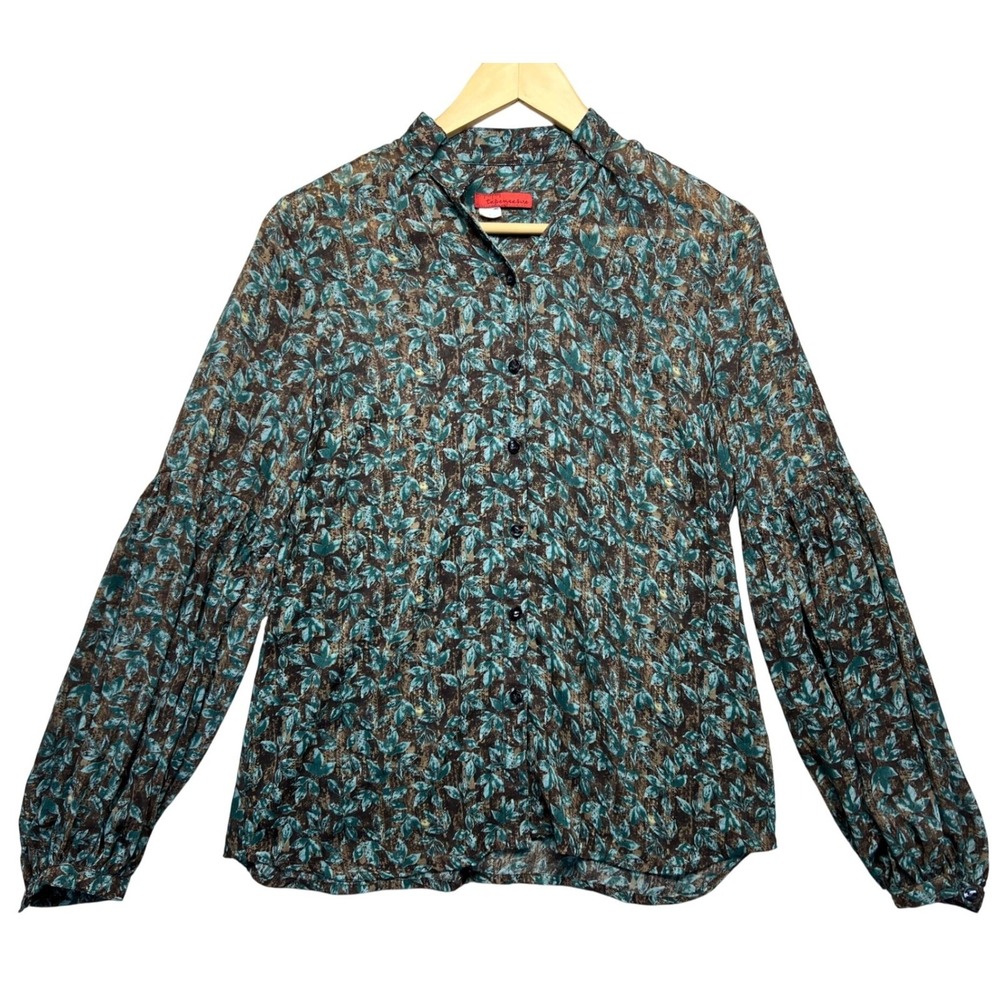 Tapemeasure Sheer‎ Blouse Floral Print Mock Neck Long Sleeve BOHO Size 6 Medium